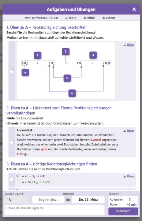 Ansicht der Aufgaben zu einer Seite.