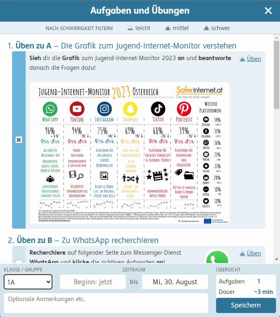 Ansicht der Aufgaben zu einer Seite.