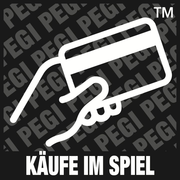 Man sieht die Inhaltsbeurteilung von PEGI mit der Aufschrift „Käufe im Spiel“. Zu sehen ist eine Hand, die eine Kreditkarte hält. 