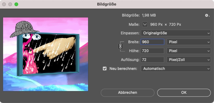 Screenshot Bildgröße in Photoshop