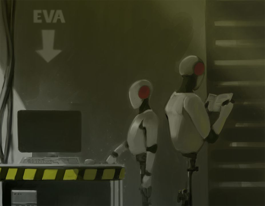 Schwarm EVA-Illustration. Computer und Roboter.