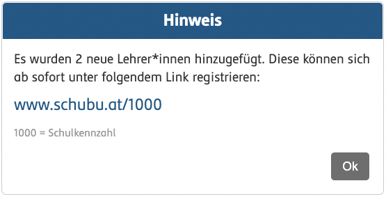 Hinweis - Lehrer hinzugefügt