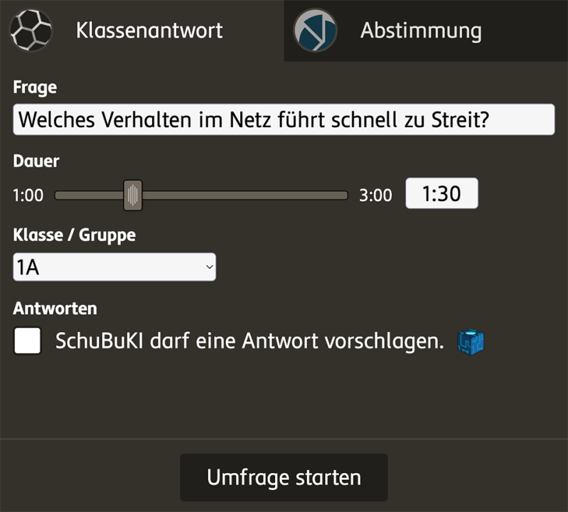 Screenshot vom Erstellen einer Frage an die Klasse.